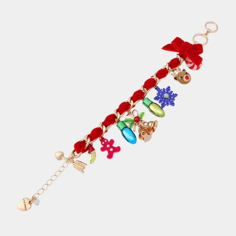 NWT $88 BETSEY JOHNSON Santa Baby Festive Christmas Gold Tone Charm Bracelet